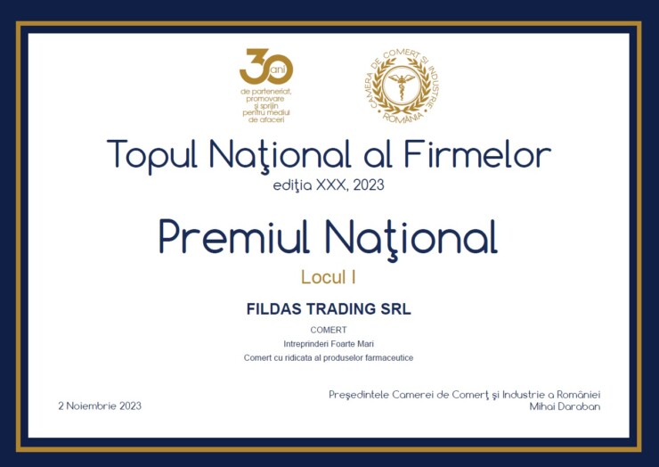 Fildas Trading – Locul 1 în Topul Național al Firmelor 2023